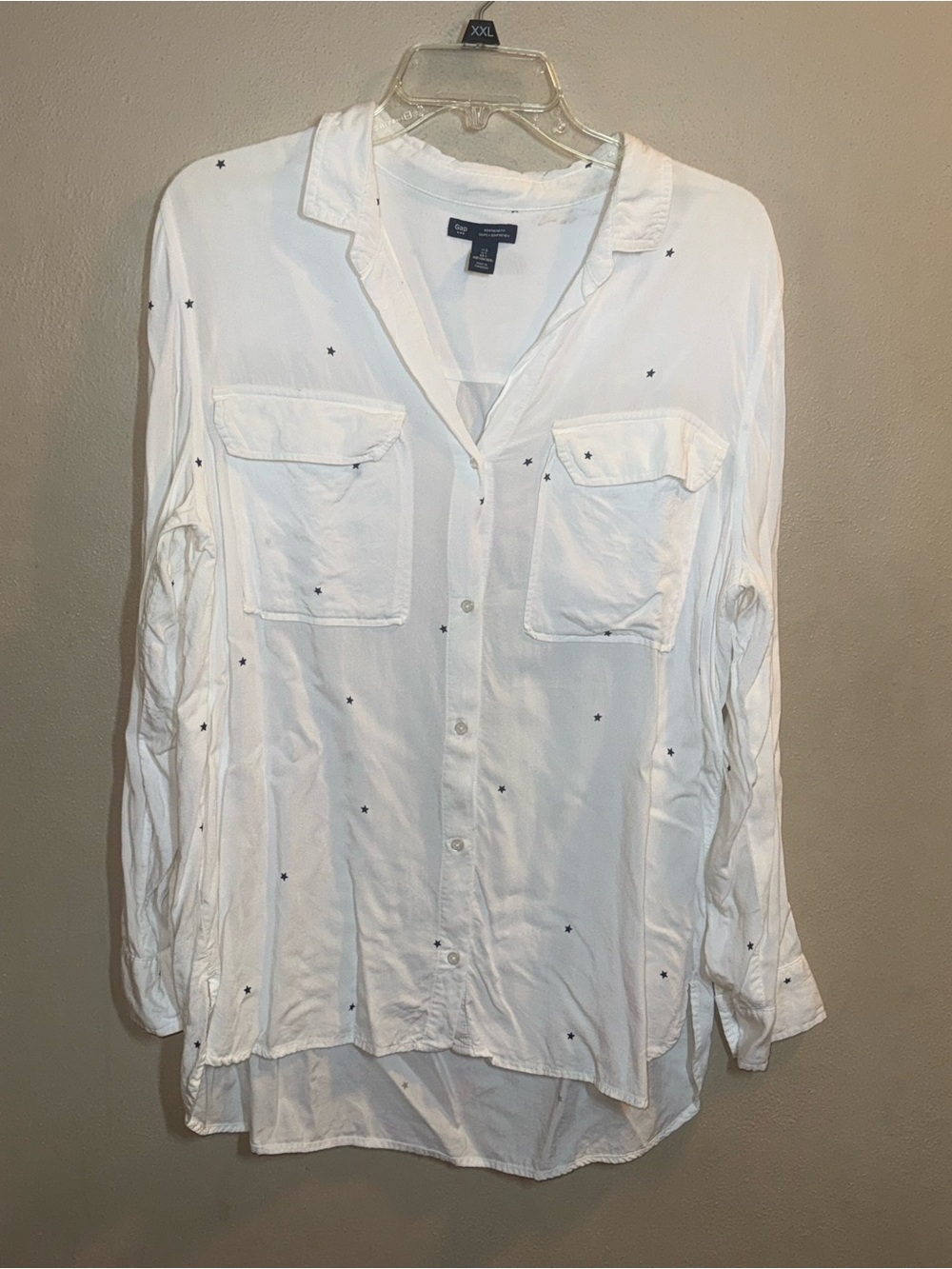 Women’s GAP White Star Utility Pocket Boyfriend Button-Front Shirt Sz L